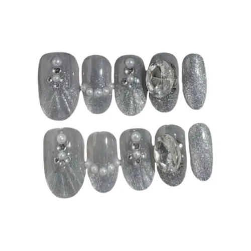 Gentle Welcome Ручной Премиум Летний Черный Белый False Nail Короткий Серебряный Смужка Кошачий глаз