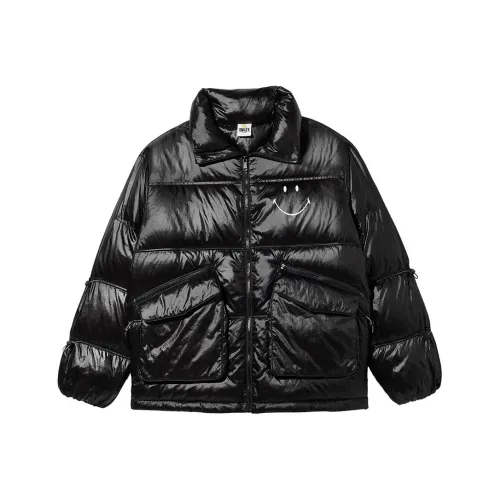 SMILEY Однотонный Воротник-стойка без капюшона Свободный крой Утолщенный пуховик Унисекс Черный