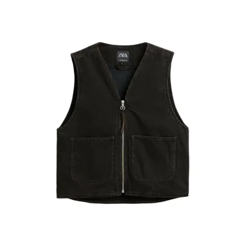 ZARA Темно-коричневые мужские жилеты