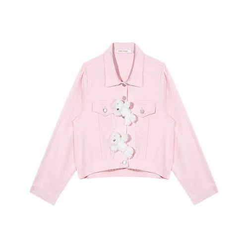 NOISY TEDDY Denim Jacket Unisex Light Pink