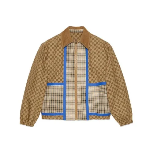 GUCCI Двусторонний Хлопковый Пиджак Куртки и Пальто Мужской Коричневый