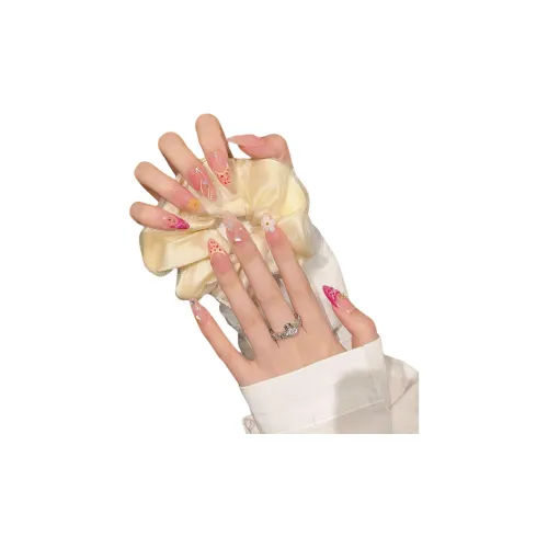 Yun Yue Joe Western False Nail Almond Short LADDER Peach Red Gradient Cute