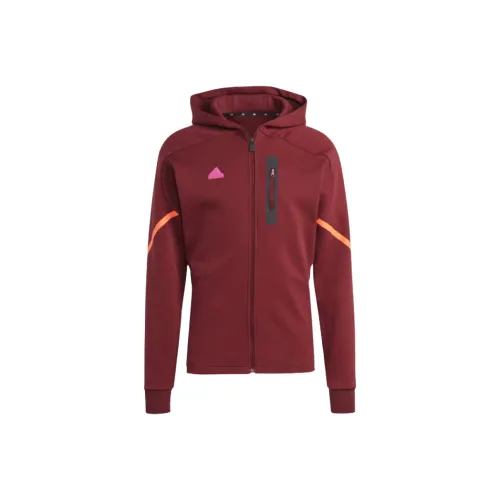 Adidas Дизайнерский FOR Gameday Full Zip Hoodie Куртки Пальто Унисекс Темная тень Красный
