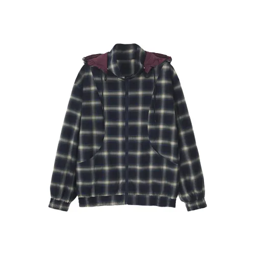 YOSHIYOYI Куртки Пальто Унисекс Синий Серый Клетка