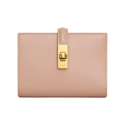 CELINE 16 Телячья кожа Кошелек Женские Мягкий Персиковый Пудра