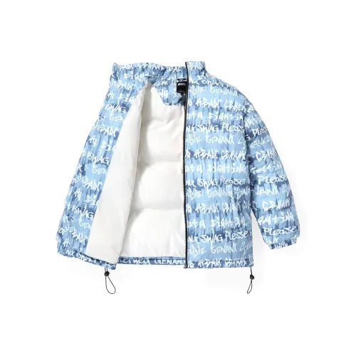 GENANX Воротник-стойка свободный крой хлопковый пуховик унисекс принт синий