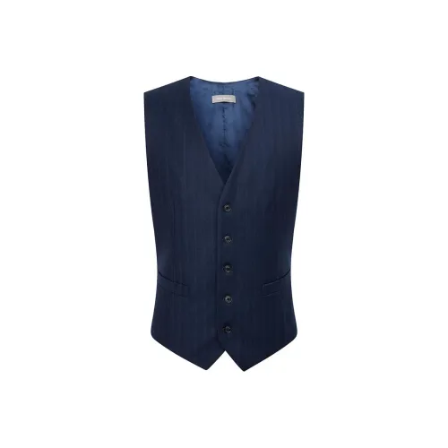 SAINT ANGELO Жилет Мужской Синий с Апельсиновыми Полосами в Узоре "Елочка"