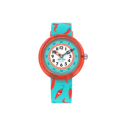 SWATCH Flik Flak Feifei Series Кварцевый механизм Детские часы 30 мм Белый циферблат Пластиковый корпус Часы Тканевый ремешок
