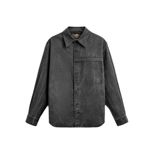 ZARA Темно-серый мужской джинсовый куртки