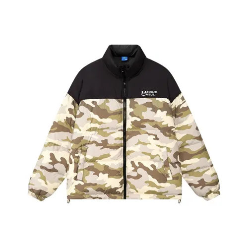 ER Камуфляж Воротник-стойка Свободный крой Утолщенный Короткий Пуховик Унисекс