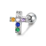 Многоцветные серебряные блестящие серьги-гвоздики, одиночный (крест)