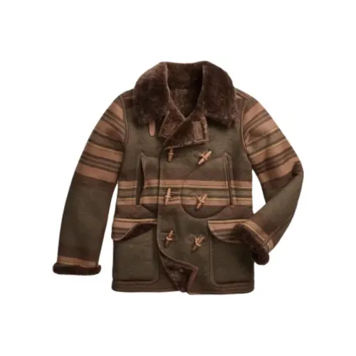 Polo Ralph Lauren Shearling-лированный полосатый тканый вязаный пиджак пальто мужской коричневый