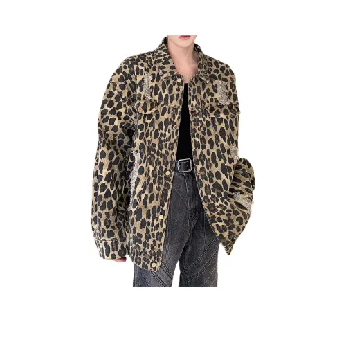 COMOWA Леопардовый принт Унисекс Джинсовые куртки