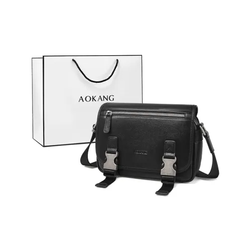 AOKANG Сумка через плечо из крупнозернистой текстуры коровьей кожи сумка для доставки обычная мужская классическая черная