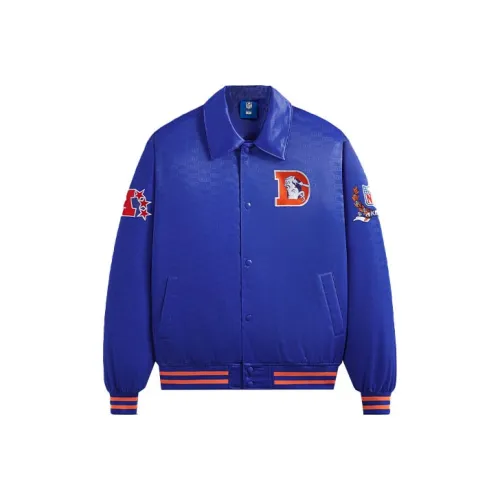KITH X NFL FW23 Co Брендированная Серия Бронкос Сатиновый Бомбер Куртка Куртки Пальто Унисекс Синий