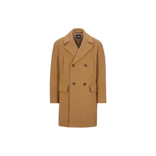 Hugo Boss Двойной пальто с застежкой на один пуговиц в смесовой шерсти мужское цвет умбра