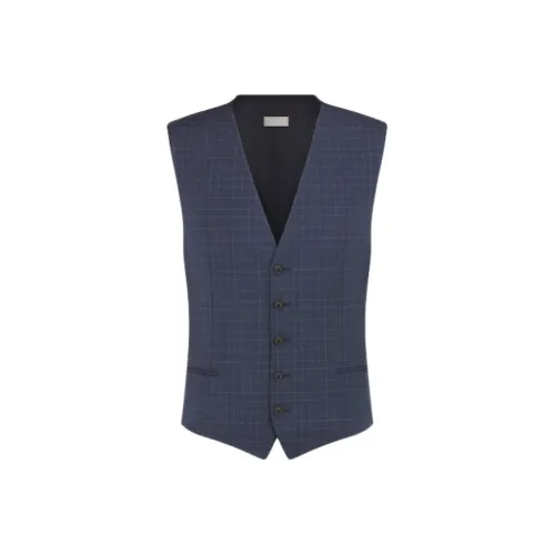 DIOR Синий Клетчатый Новая шерсть Жилет Мужской Темно-синий