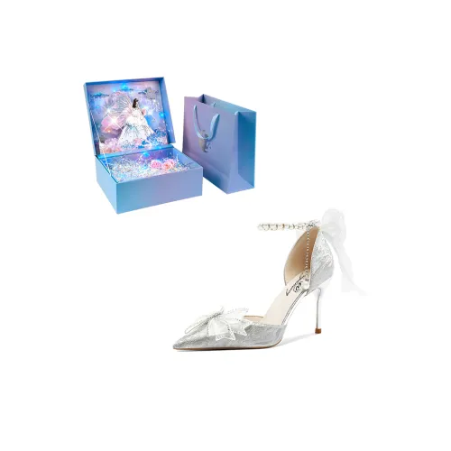 WUGUNIANG Романтический Starry Sky Рefined Box Narrow-Heeled High Heels Women's Starry Silver