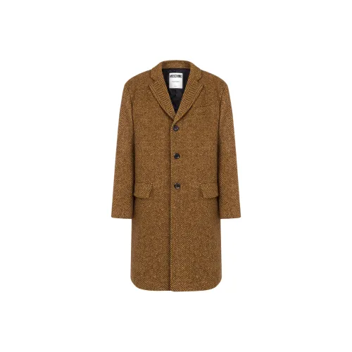 MOSCHINO Phrases Узор "елочка" Ткань Пальто Мужской Светлый Умбра