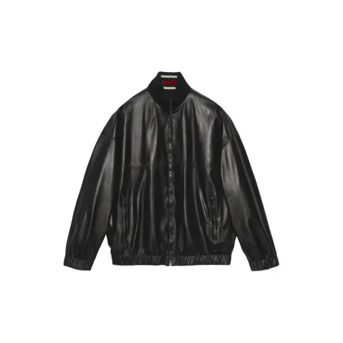 GUCCI SS23 Кожаная куртка Bomber Куртки и пальто Мужской Черный