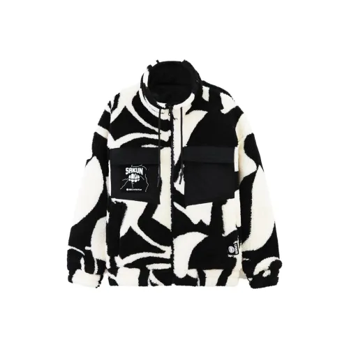 SAKUN Черный с белым Цветочный Унисекс Объёмные куртки (пуфы)