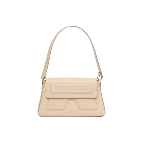 KARL LAGERFELD IKON Рельефная Телячья Кожа Плечевая Сумка Женская Бежевая