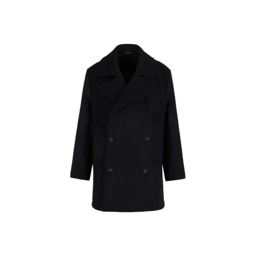 EMPORIO ARMANI Двойной ремень пальто из шерстяного ткани мужское морской синий