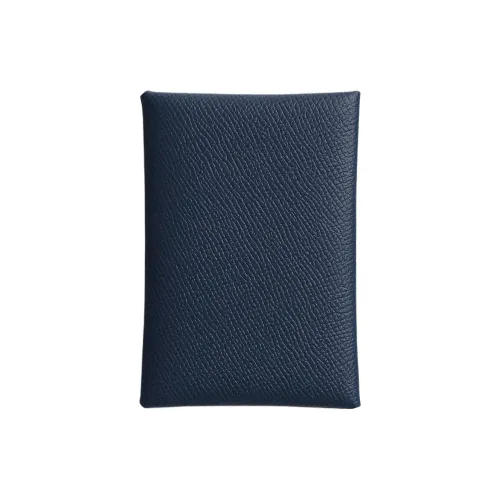 HERMES Calvi Duo Эпсомская кожа Картхолдер Женские 7K BLEU Abysse Глубокий морской синий