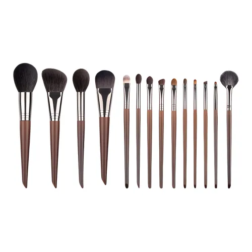 Sweet Pillow House Мягкий Натуральный мех Деревянная ручка Кисти для макияжа Контуринг Основа Фиксирующий 14 шт