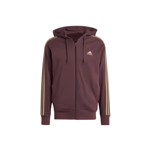 Adidas Essentials French Terry 3 Stripes Full Zip Hoodie Куртки Пальто Мужской Коричневый