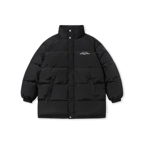 DANGEROUSPEOPLE Однотонный Воротник-стойка Свободный крой Утолщенный MID Длина Пуховик Унисекс