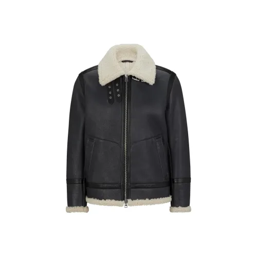 Hugo Boss Стандартный крой Пилотная куртка из овцы шерпа Куртки и пальто Мужской Черный