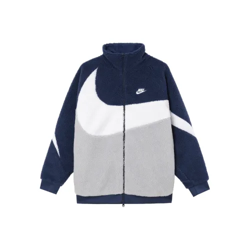 Nike Sportswear Swoosh Velvet Feel Куртка Мужская Темно-синий Белый Команда Синий Серый