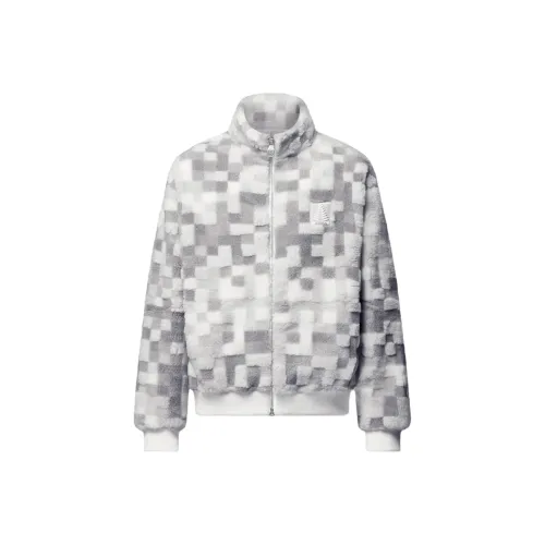 LOUIS VUITTON SKI Skiing Series FW24 Бархат Feel Пальто Мужской Серый Белый