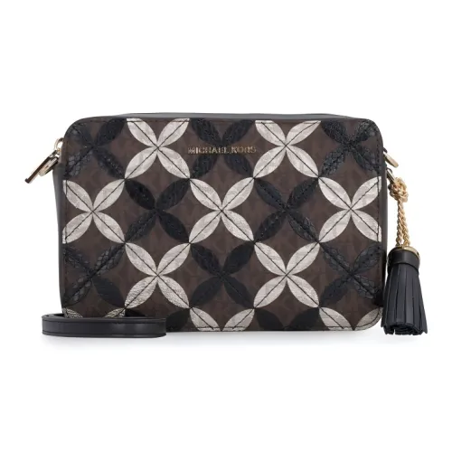 MICHAEL KORS MICHAEL KORS Luggage Collection Холст Плечевая сумка Стандартная Женская Черная Коричневая