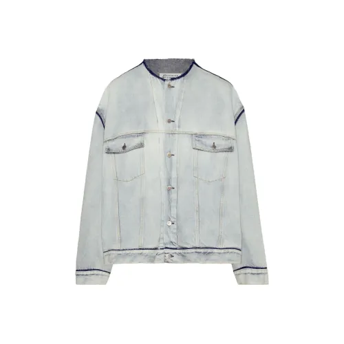 Maison Margiela Куртка из денима без воротника мужская светло-синяя куртки и пальто