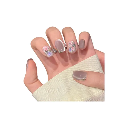 Yun Yue Joe Цветочный Любовь Whispers Сушеный Цветочный Дизайн Стеклянные Бусины False Nail Короткий Квадрат Мягкий Градиентный Coquette 15мм