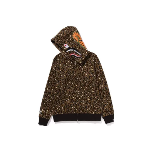 A BATHING APE Леопард Акула Full Zip Hoodie Куртки Пальто Унисекс
