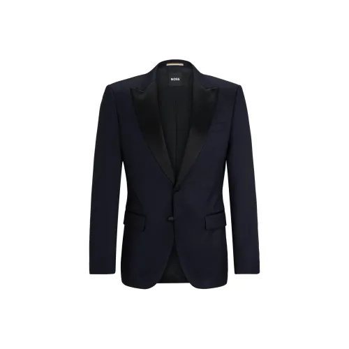 Hugo Boss Облегающий крой Tuxedo Куртка из шерсти Serge Куртки и Пальто Мужской Темно-синий