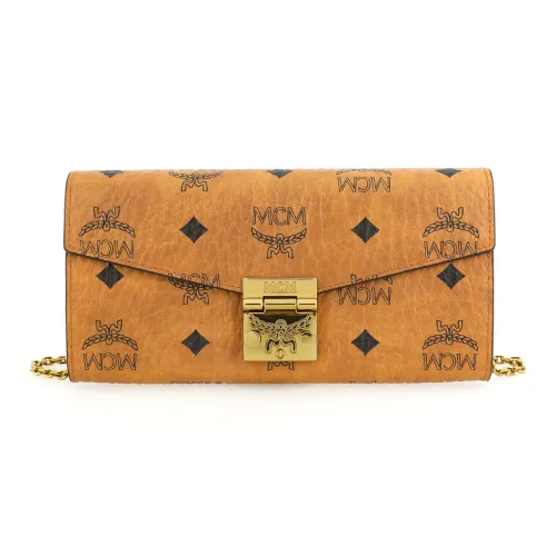 MCM Patricia Visetos Покрытый холст Конверт Сумка Сумка с цепочкой Сумка через плечо Большая Женская Коричневая Коньячная