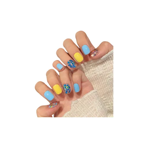 Yun Yue Joe Минималистский стиль Весна Русалка False Nail Короткий Круглый Дофаминовая одежда Jump Цвет Блестки 15mm