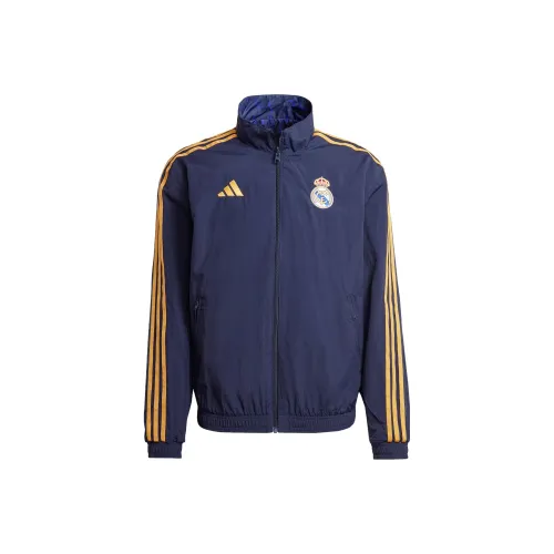 Adidas Real Madrid Anthem Куртка Спортивный Ретро Стиль Воротник-стойка Куртки Мужской Легенда Чернила Синий