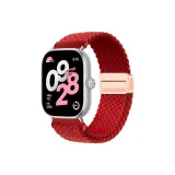 [Магнитная застежка - Вязаная ткань Loop] Красный - Розовое золото цвет ремня + Серебряный соединитель