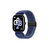 [Магнитная застежка - Вязаная ткань Loop] Синий и Белый - Черная пряжка + Черный соединитель