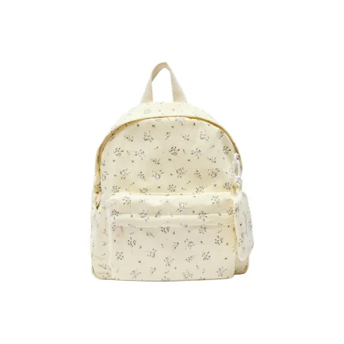 Three Blessings Холст Рюкзак Средний Женский Бежевый Белый Фиолетовый Цветочный Дизайн Абрикос