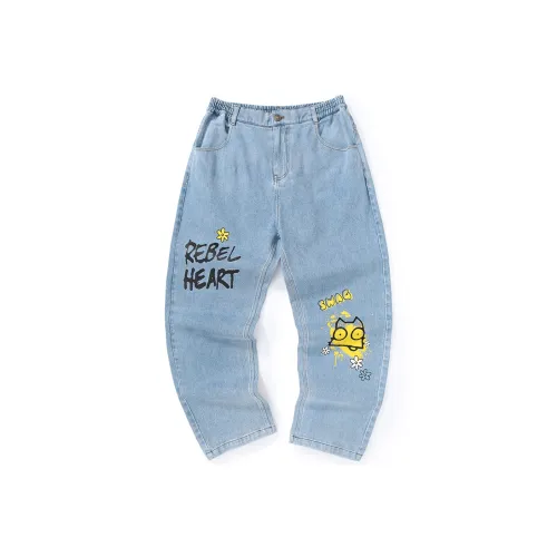 XXGOGO Прямой крой Брюки Джинсы Унисекс Джинсовый синий