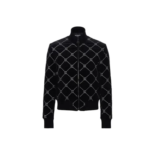 BALMAIN Quilted Rhinestone Bomber Jacket Куртки и Пальто Мужской Черный