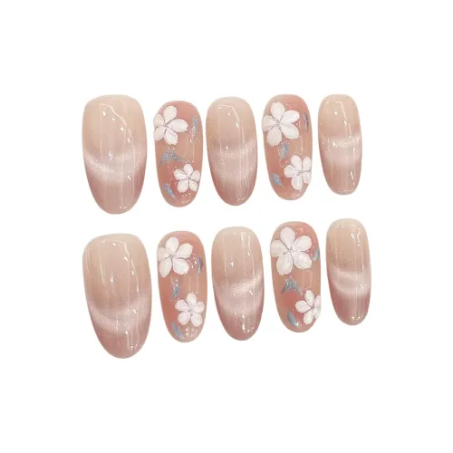 Yun Yue Joe Spring Blossoms Кошачий глаз Ручная работа 3D Цветок False Nail Овал Нюдово-розовый Градиентный Стиль Instagram