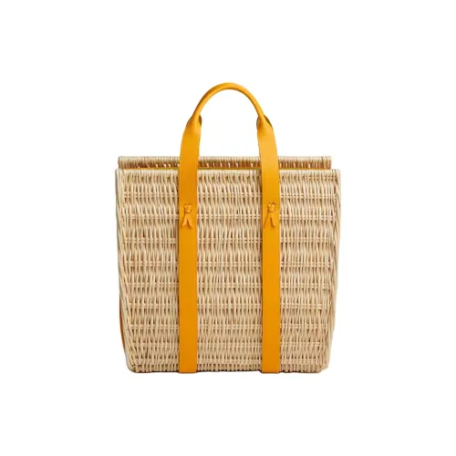 HERMES Wicker Basket Телячья кожа Сумка Женская Бежевый Желтый
