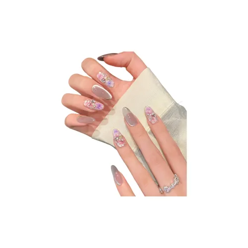 Yun Yue Joe Цветочный Любовь Whispers Сушеный Цветочный Дизайн Стеклянные Бусины False Nail Овал Мягкий Jump Цвет Coquette